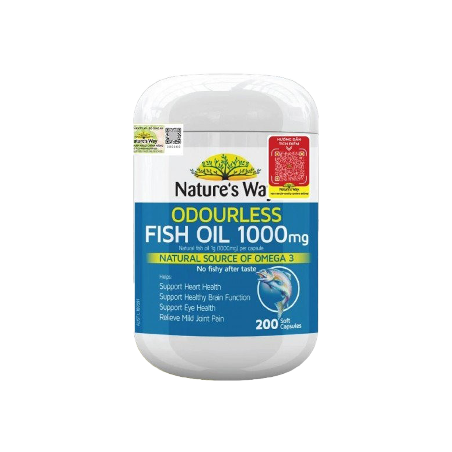 Dầu cá không mùi Nature's Way Odourless Fish Oil 1000mg (200V)