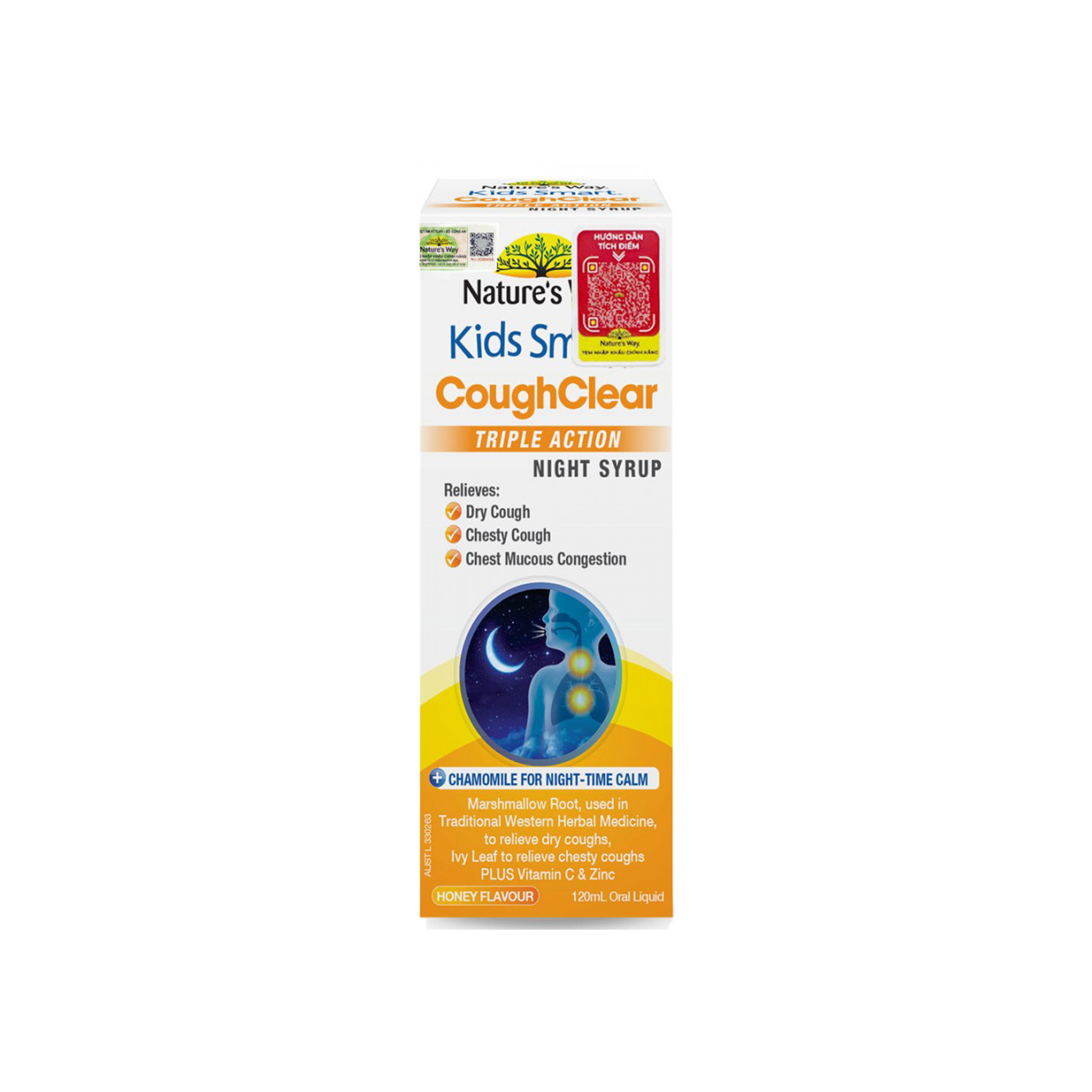 Siro ho Nature's Way Kids Smart Cough Clear Triple Action Night 120ml
